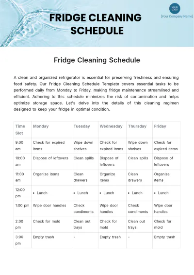 Free Fridge Cleaning Schedule Template to Edit Online