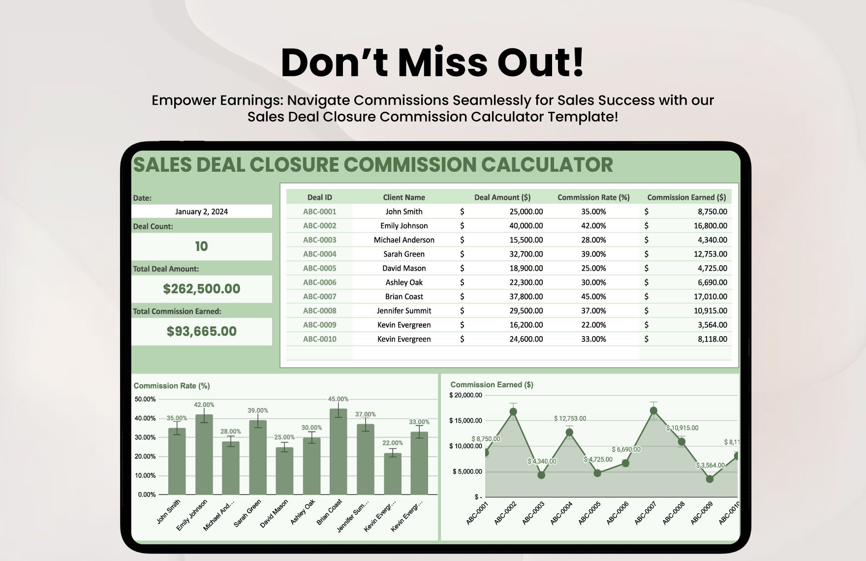 Sales Deal Closure Commission Calculator Template