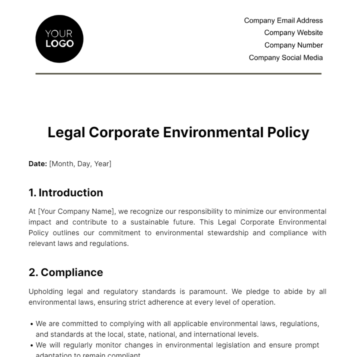 Free Legal Corporate Environmental Policy Template