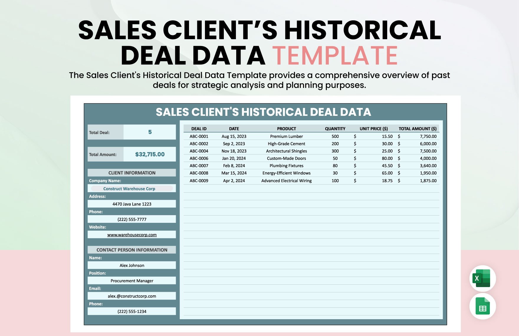 Sales Client's Historical Deal Data Template