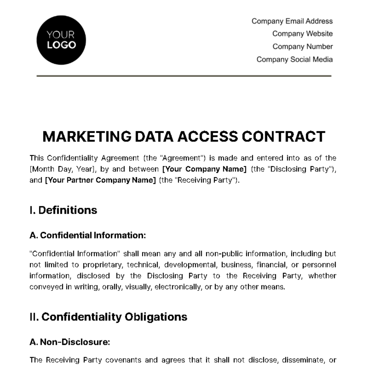 Marketing Data Access Contract Template