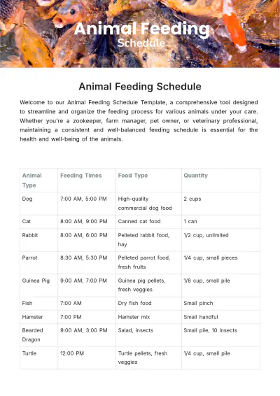 Free Animal Feeding Schedule Template to Edit Online