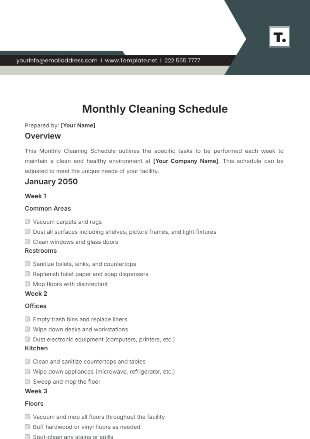 Monthly Cleaning Schedule Template - Edit Online & Download