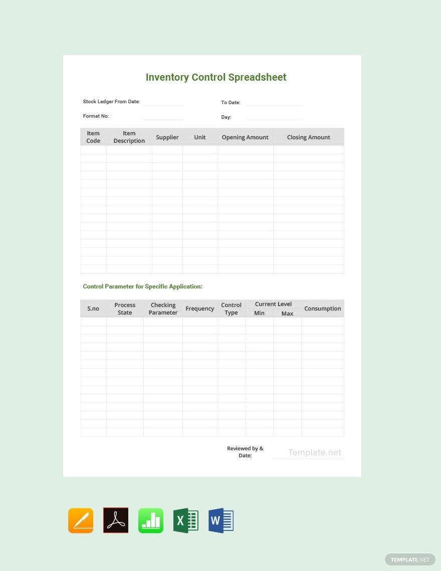 Sample Inventory Control Spreadsheet Template