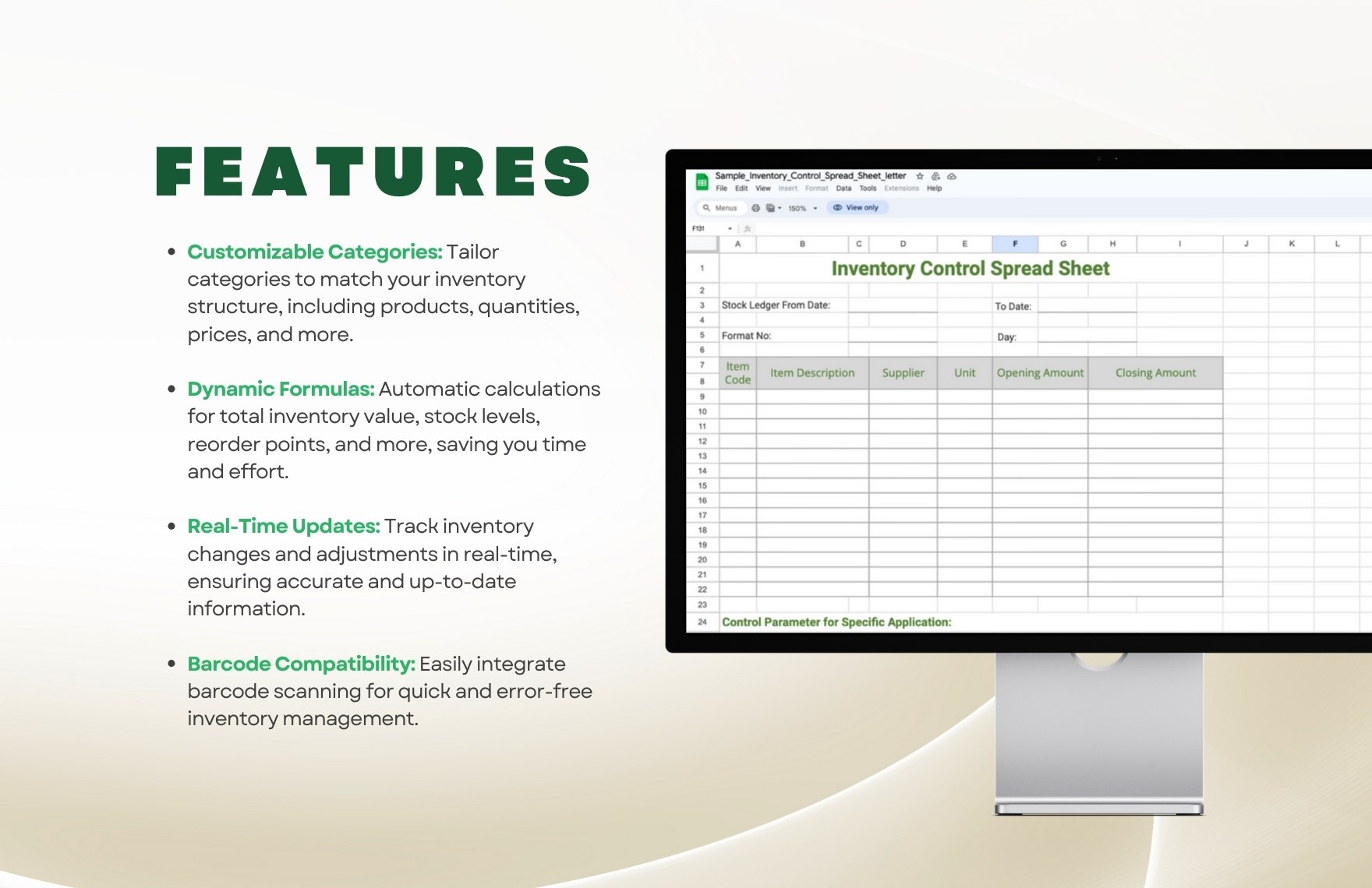 Sample Inventory Control Spreadsheet Template