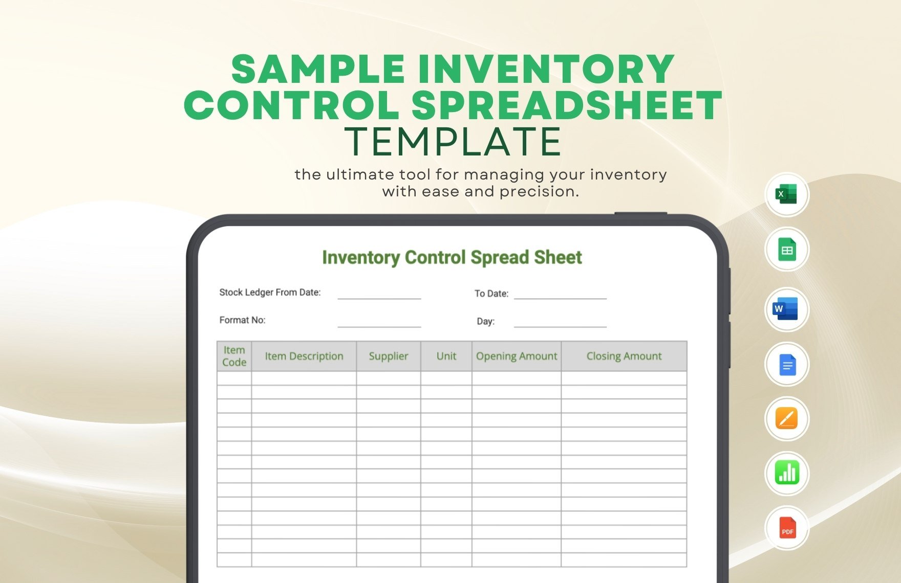 Sample Inventory Control Spreadsheet Template in Word, Google Docs, Excel, PDF, Google Sheets, Apple Pages, Apple Numbers