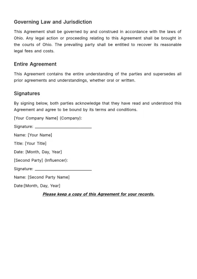 Free Marketing Influencer SLA Template to Edit Online