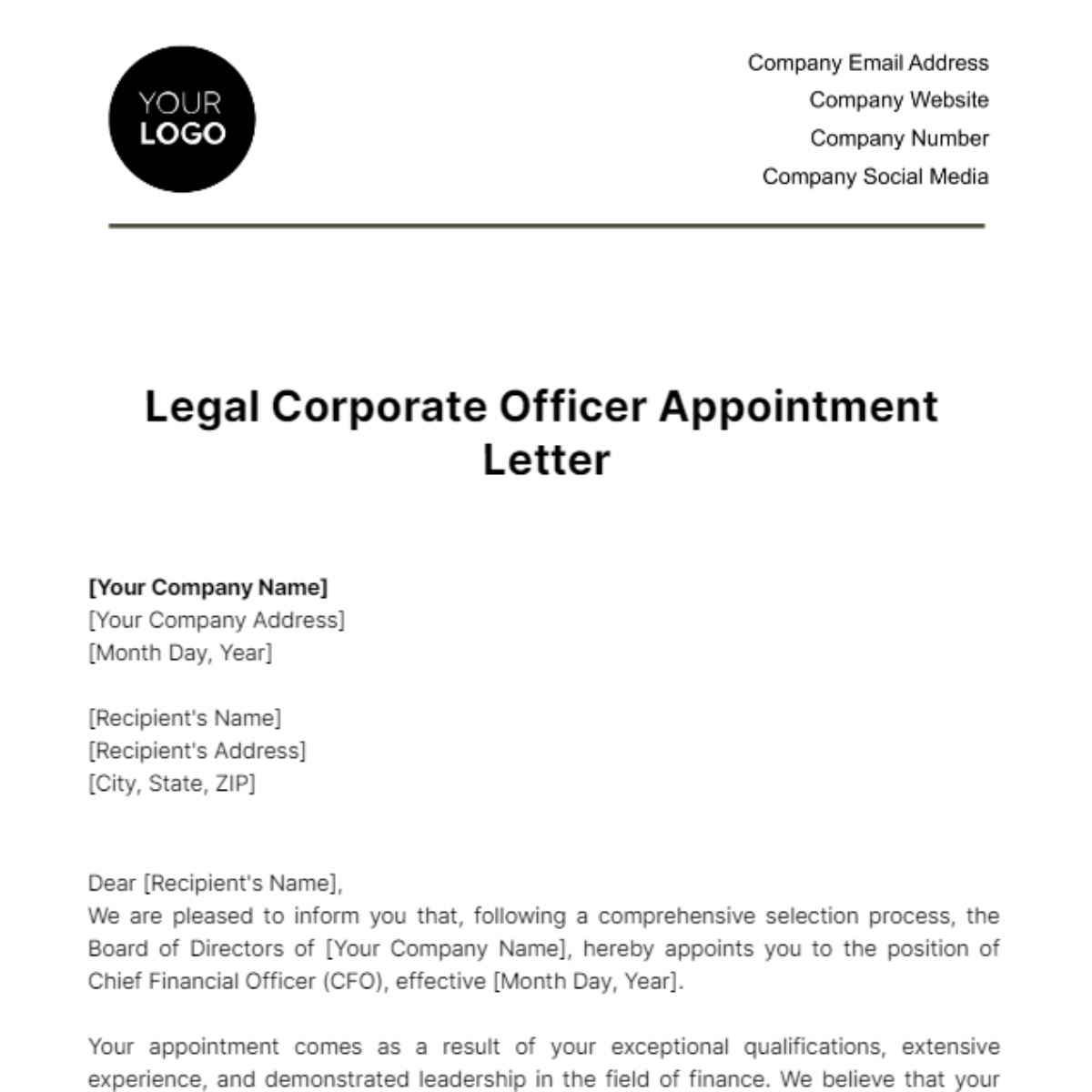 Free Legal Corporate Officer Appointment Letter Template