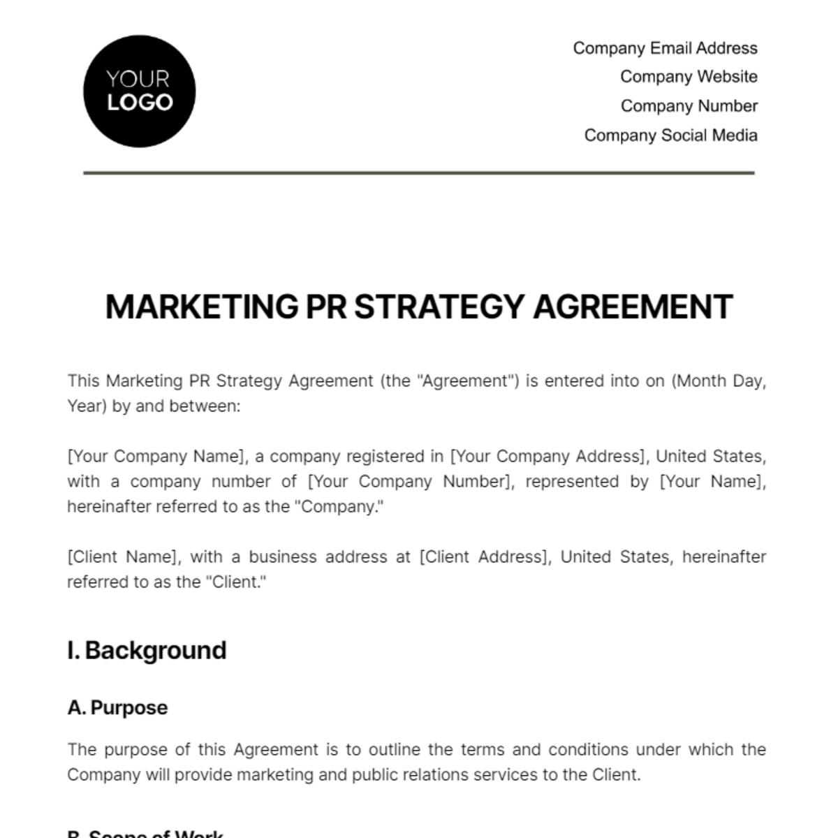 Free Marketing PR Strategy Agreement Template