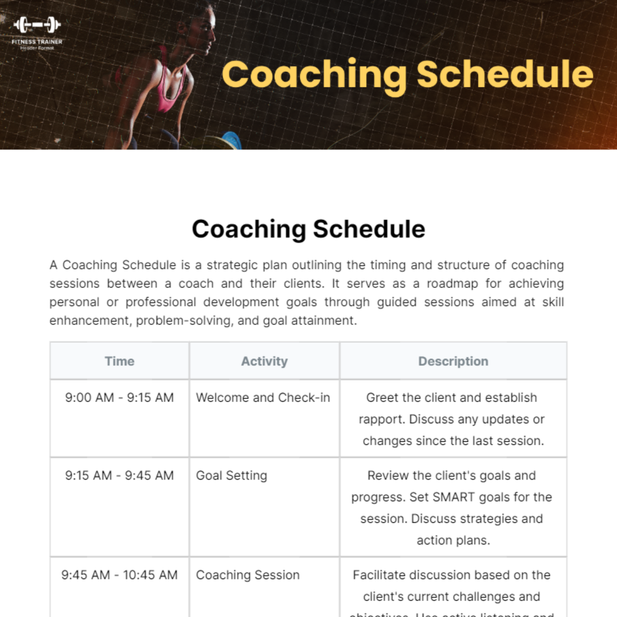Coaching Schedule Template
