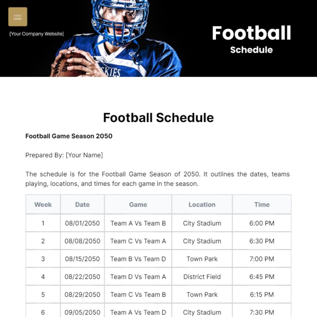 Football Schedule Template