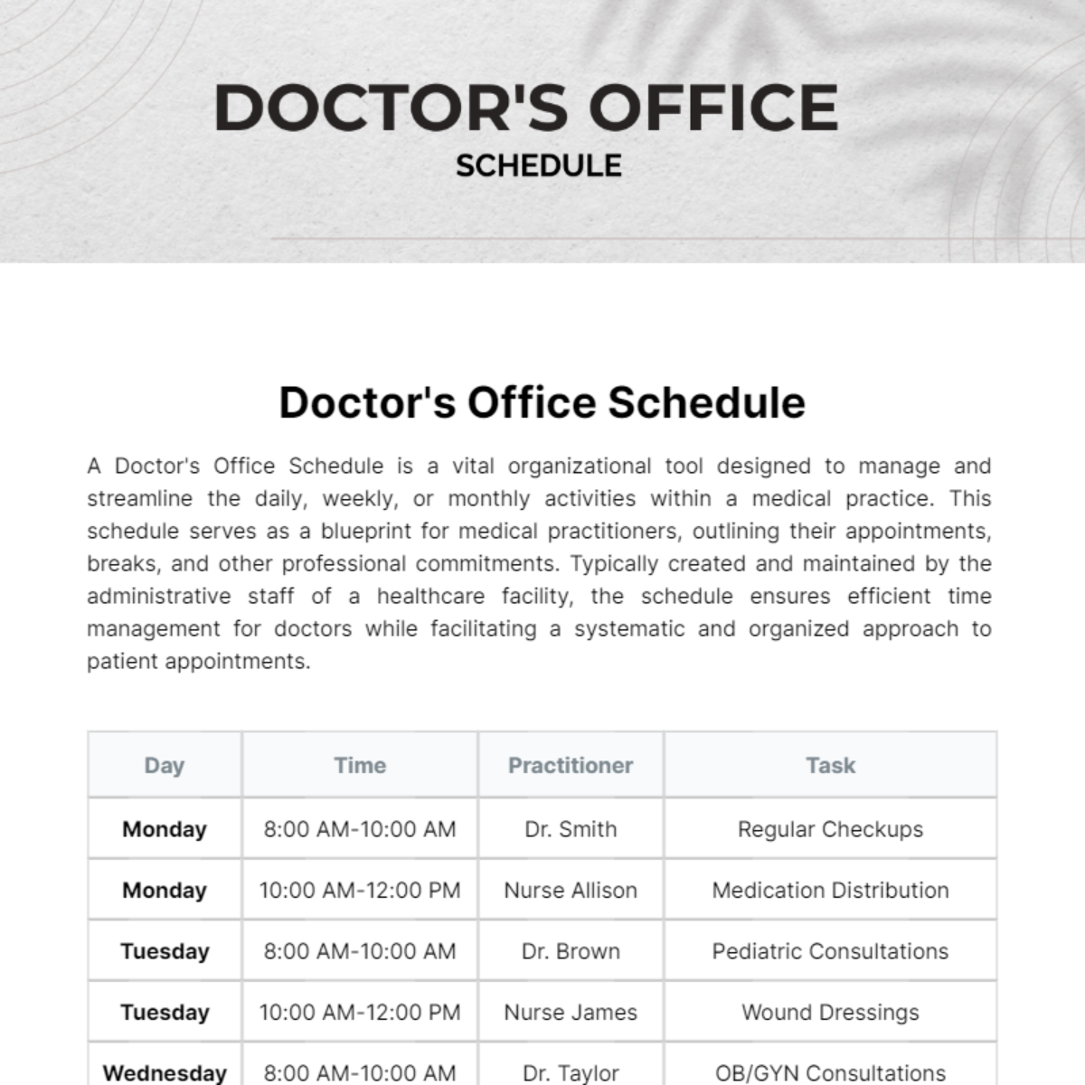 Doctor's Office Schedule Template
