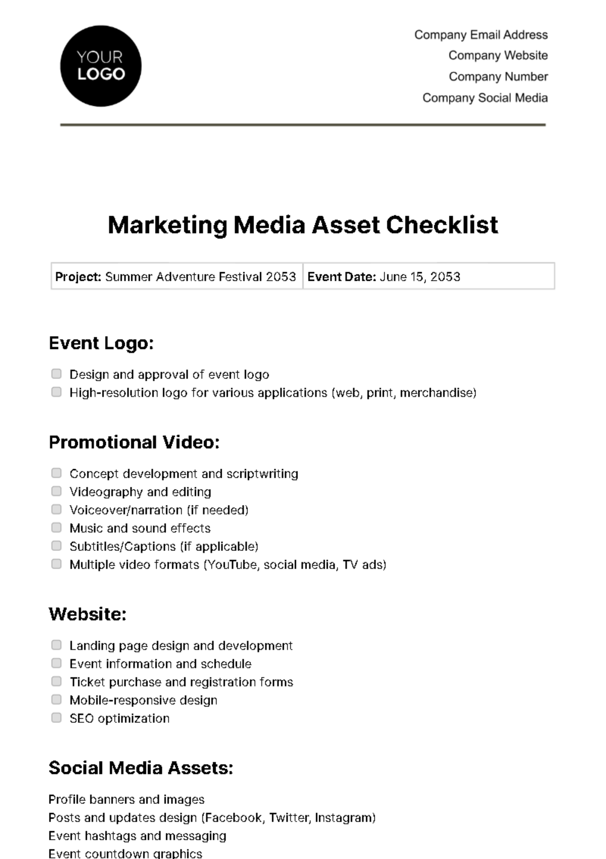 Free Marketing Media Asset Checklist Template