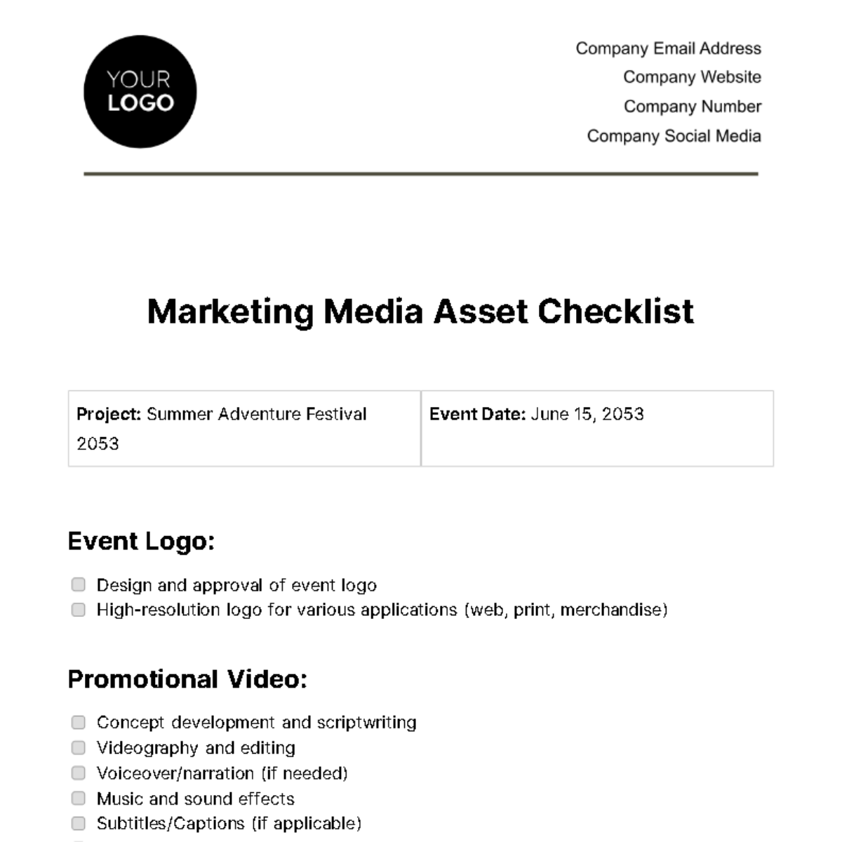 Marketing Media Asset Checklist Template