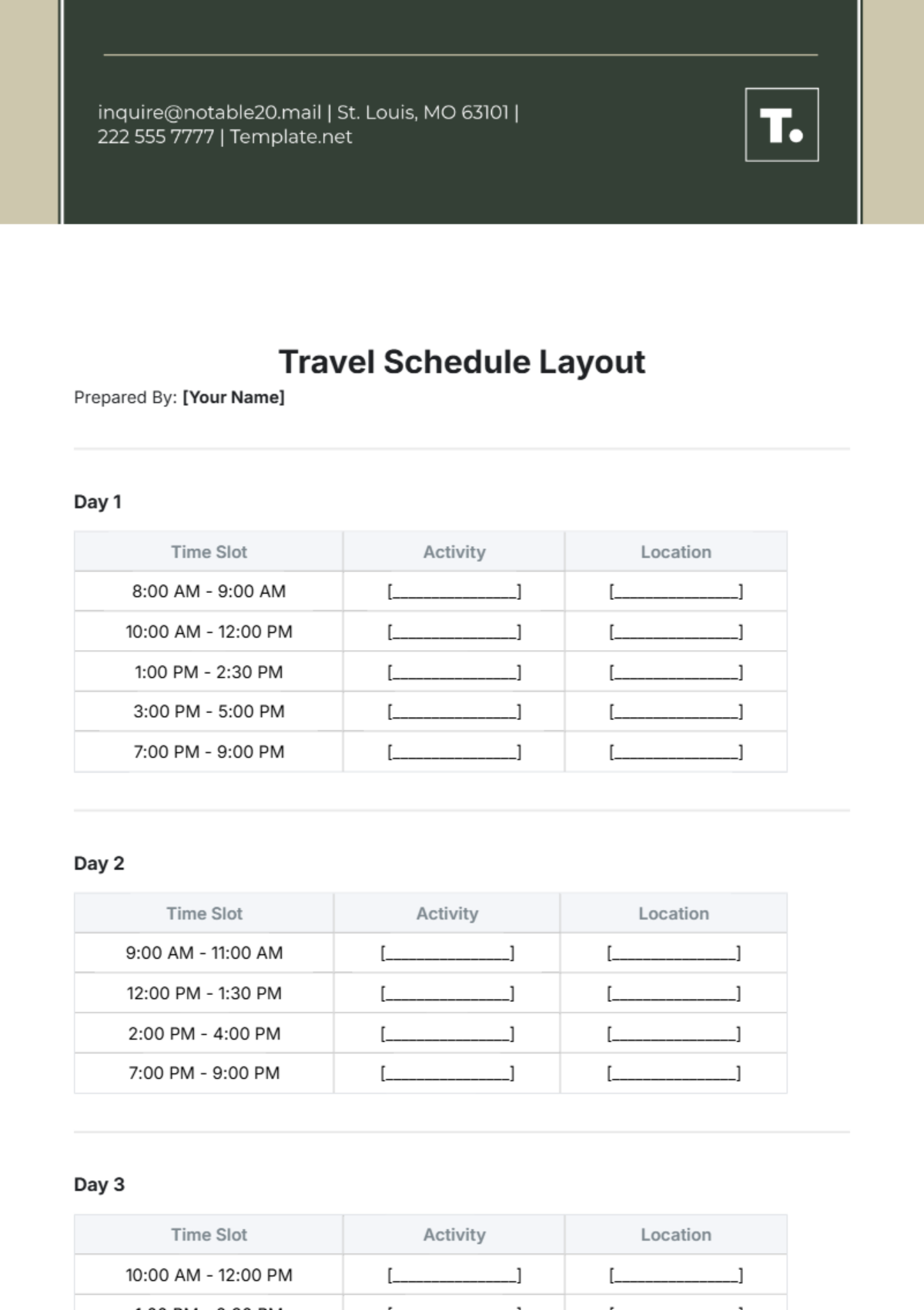 Travel Schedule Layout Template - Edit Online & Download