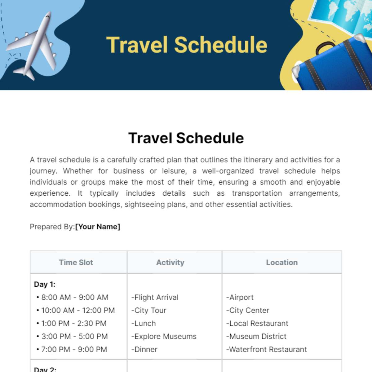Travel Schedule Template
