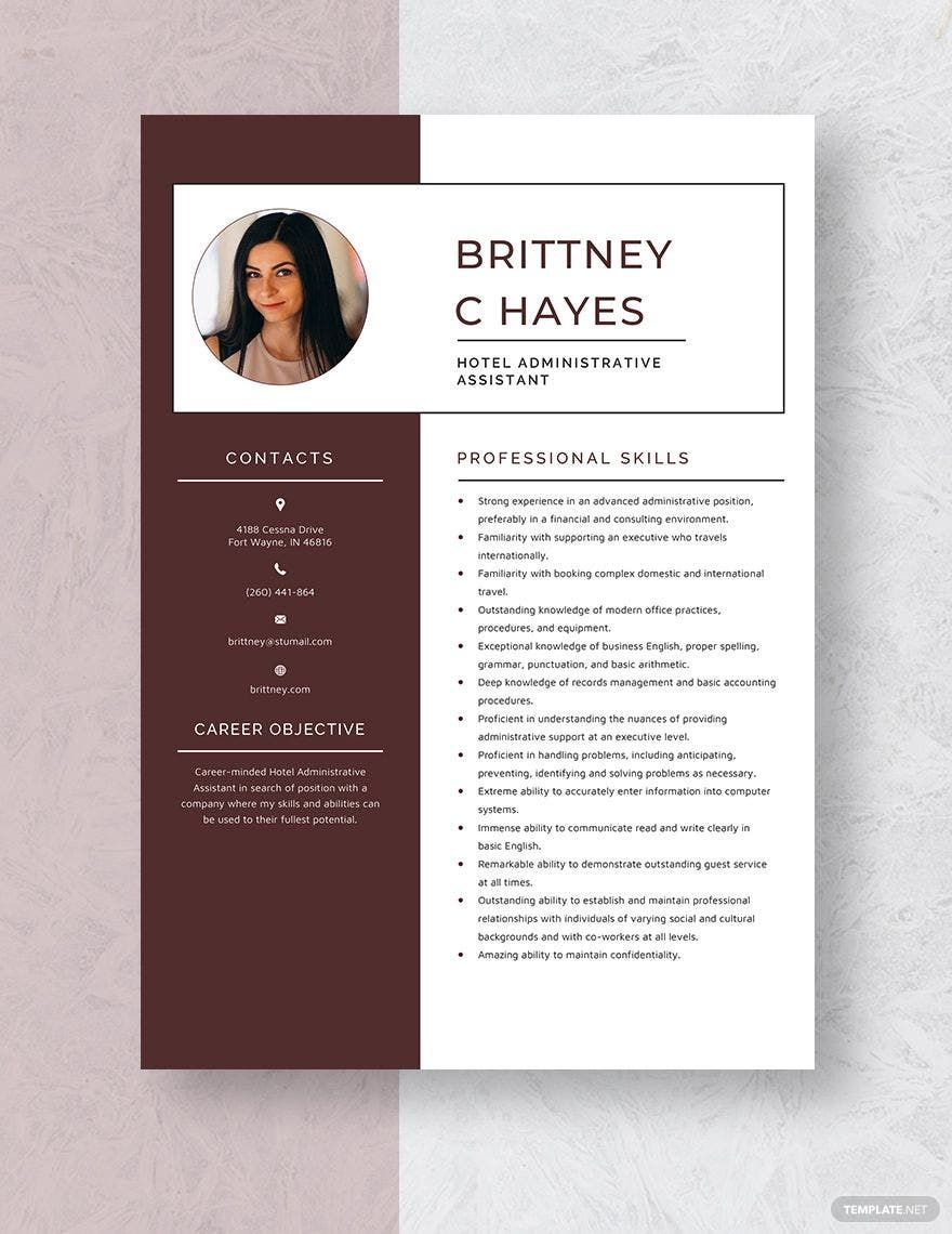 Hotel Administrative Assistant Resume