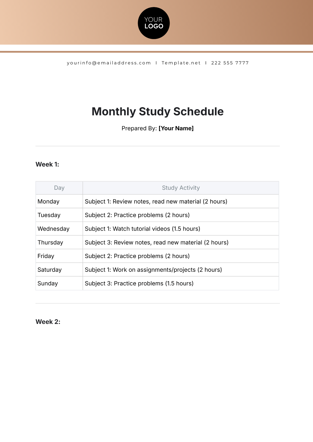 Free Monthly Study Schedule Template