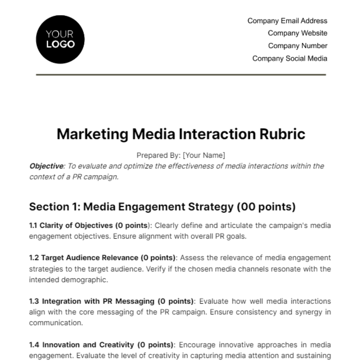 Marketing Media Interaction Rubric Template