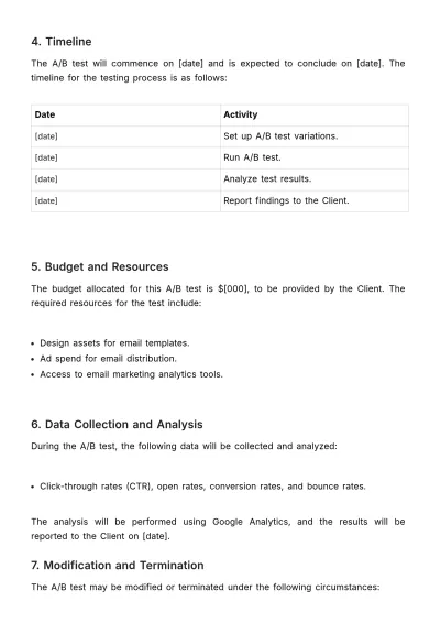 Free Marketing A/B Testing Agreement Template to Edit Online