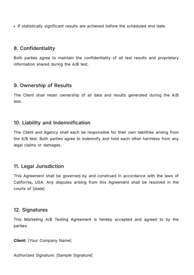 Free Marketing A/B Testing Agreement Template to Edit Online