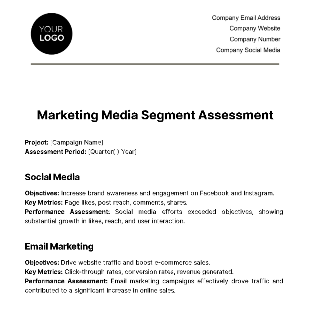 Marketing Media Segment  Assessment Template