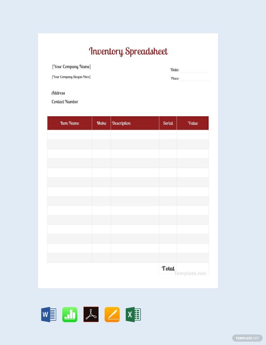 Sample Inventory Spreadsheet Template