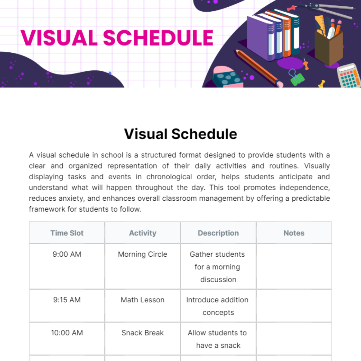Visual Schedule Template