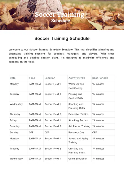 Free Soccer Training Schedule Template to Edit Online