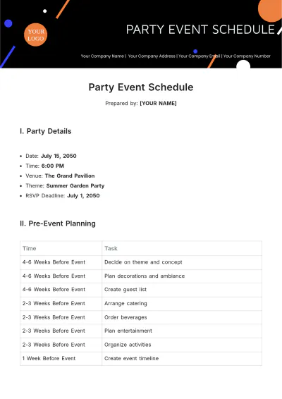 Free Party Event Schedule Template to Edit Online