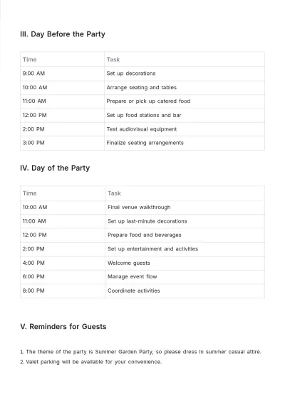 Free Party Event Schedule Template to Edit Online