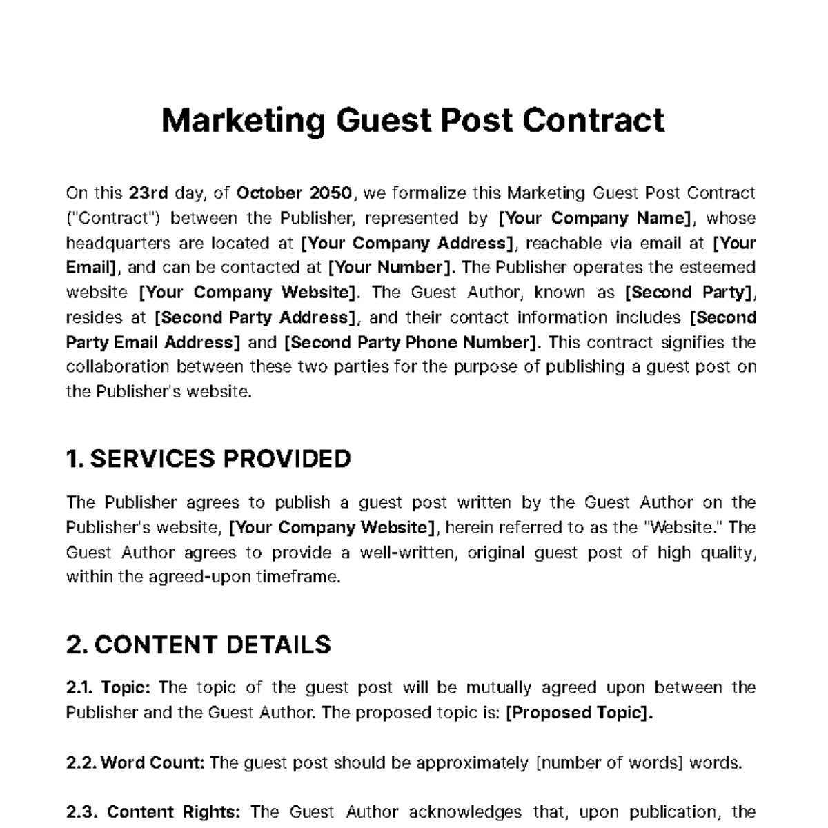 Marketing Guest Post Contract Template