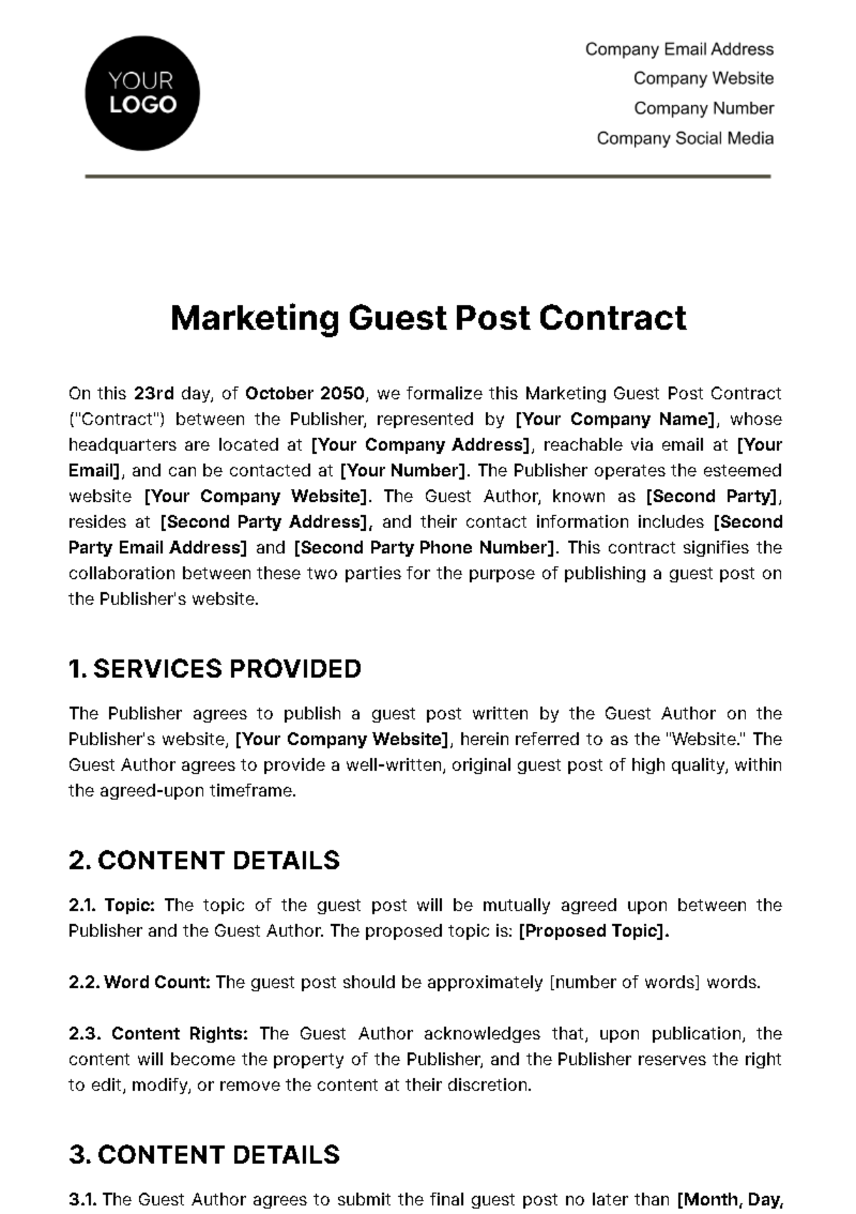 Marketing Guest Post Contract Template