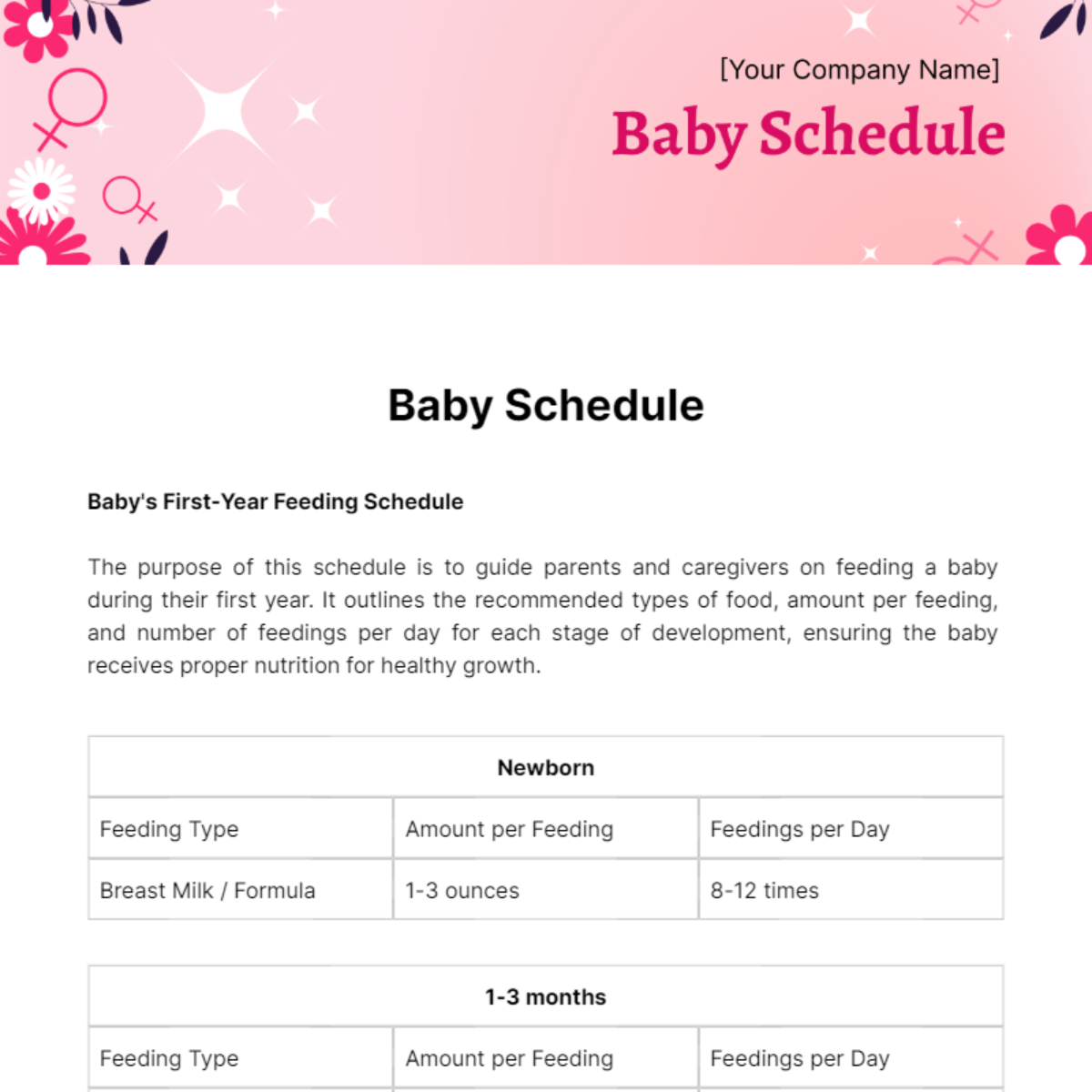 Baby Schedule Template