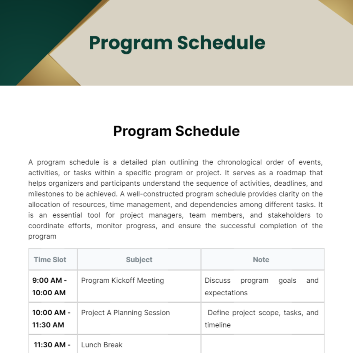 Program Schedule Template