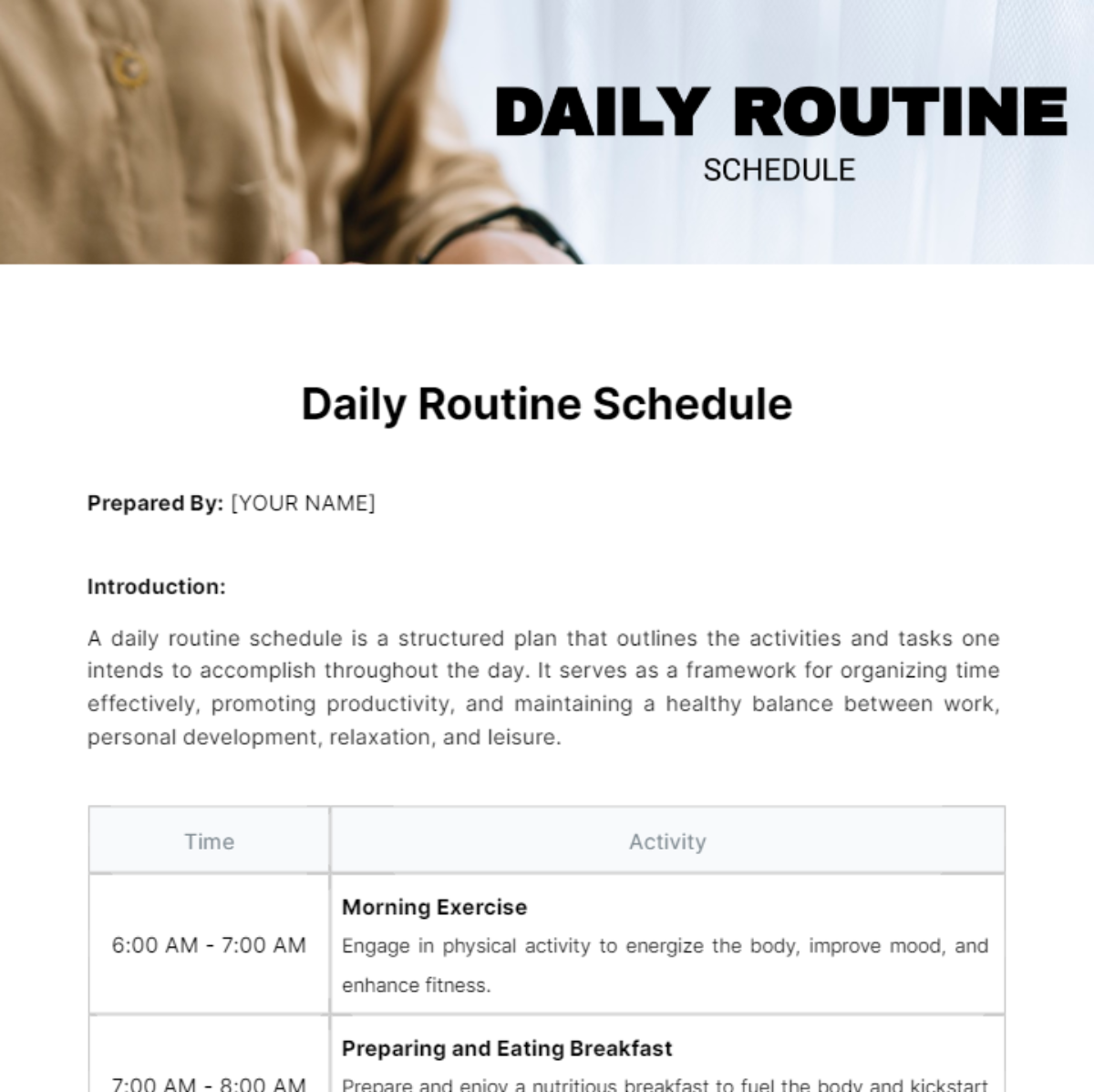Daily Routine Schedule Template