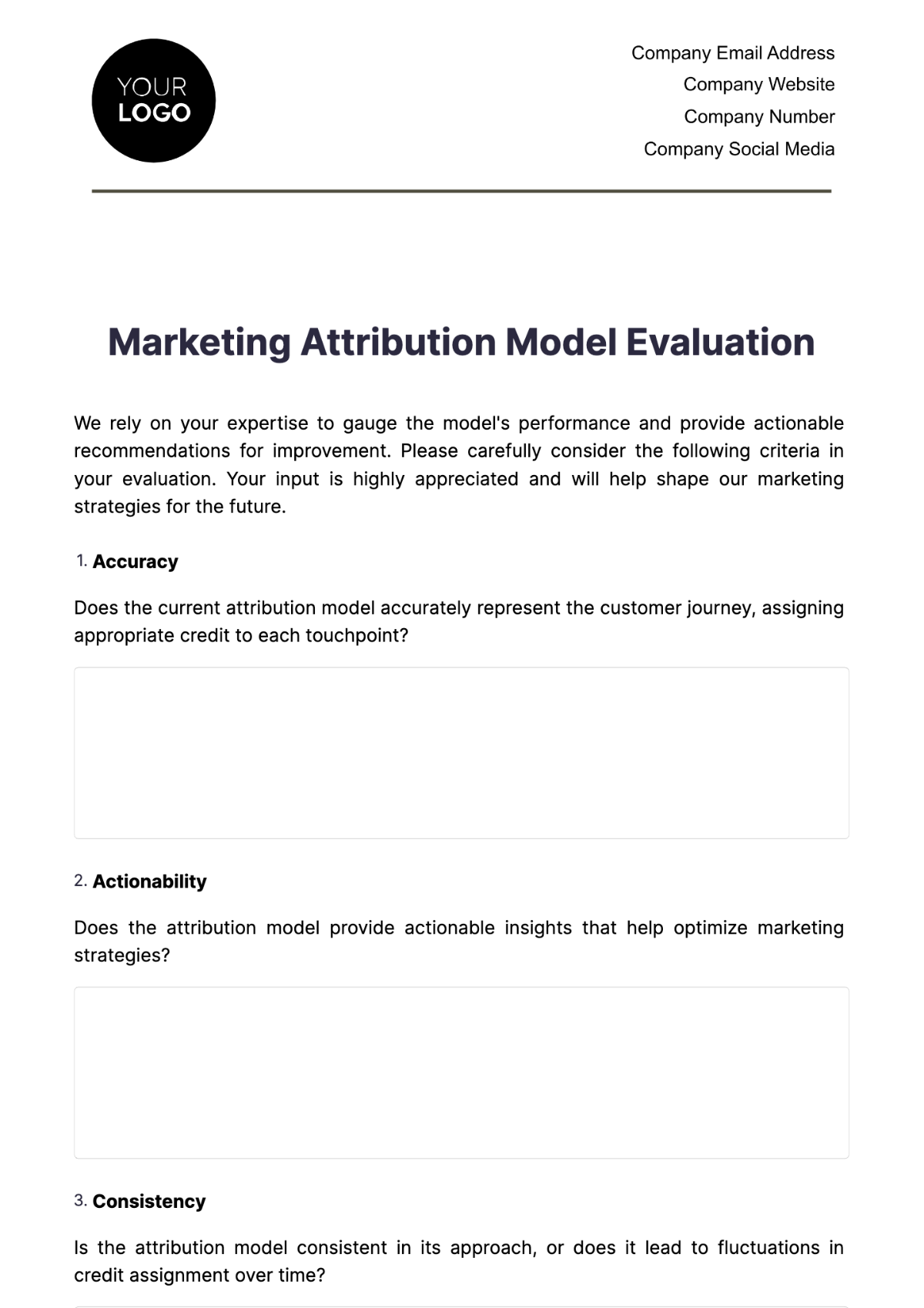 Marketing Attribution Model Evaluation Template - Edit Online & Download