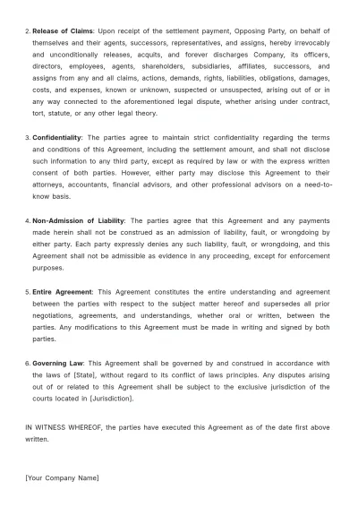 Free Legal Case Settlement Agreement Template to Edit Online