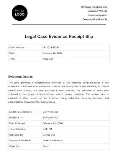 Free Legal Case Evidence Receipt Slip Template & AI Receipt Maker