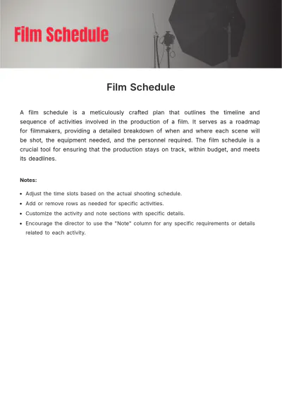 Free Film Schedule Template to Edit Online