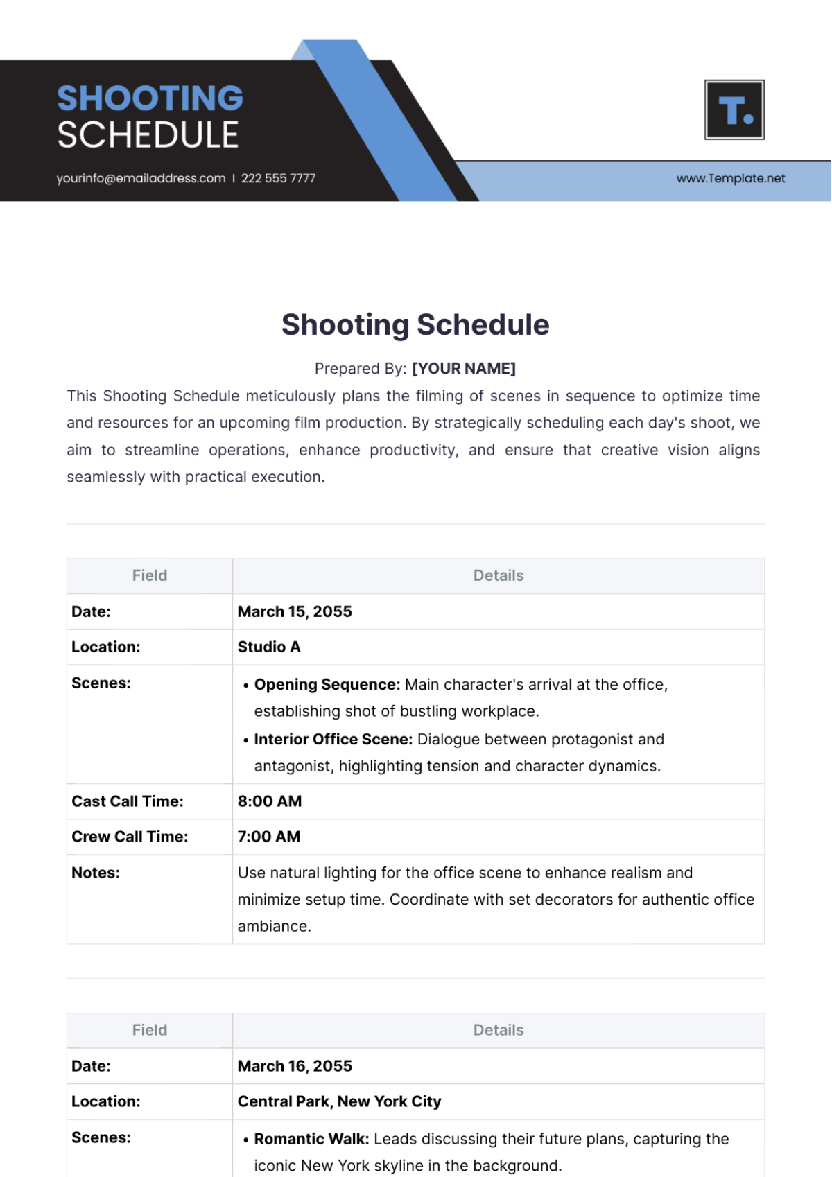 Shooting Schedule Template - Edit Online & Download