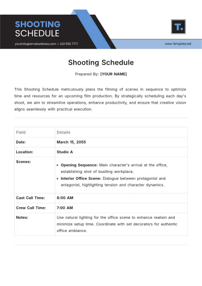 Free Shooting Schedule Template to Edit Online