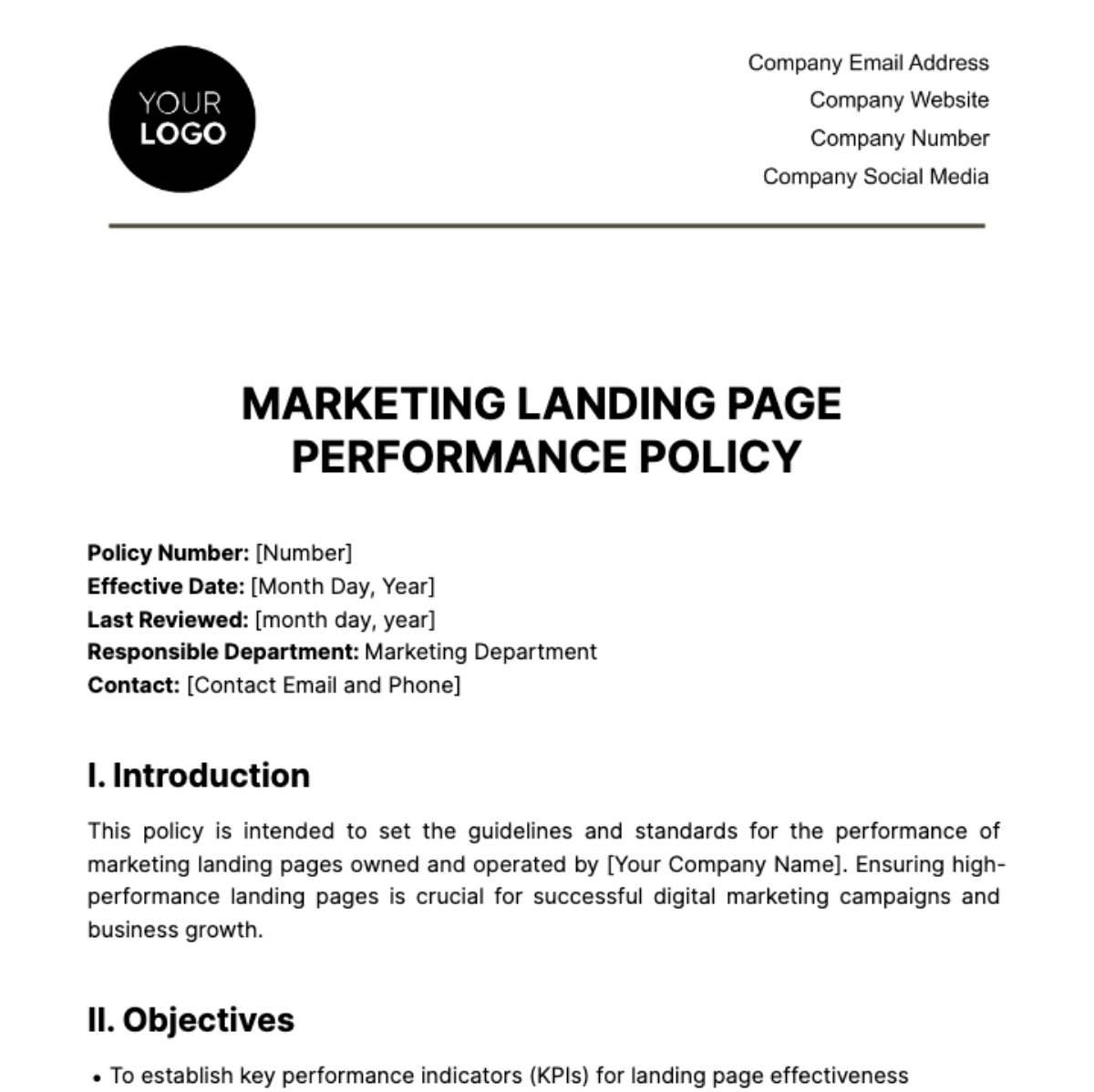 Free Marketing Landing Page Performance Policy Template