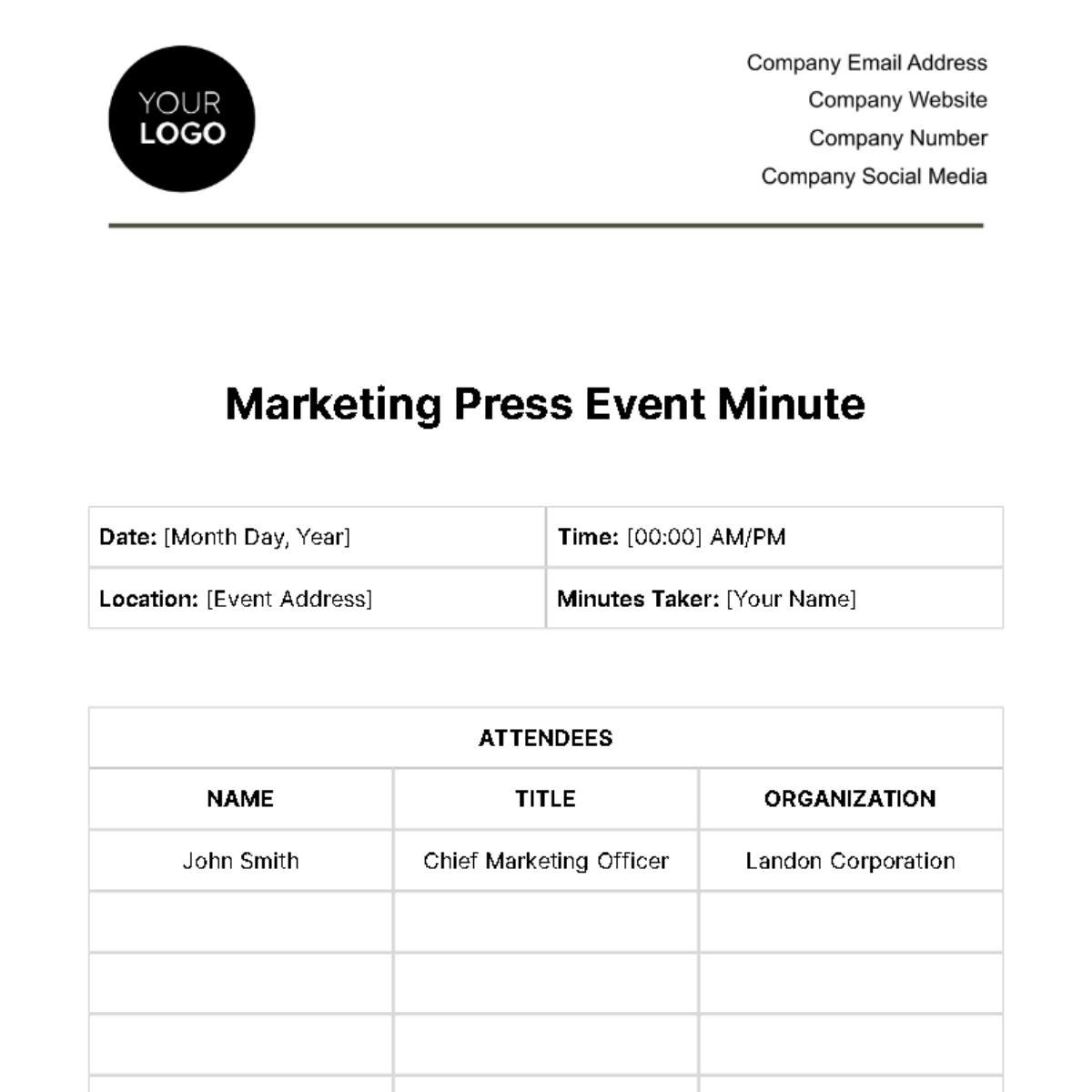 Marketing Press Event Minute Template