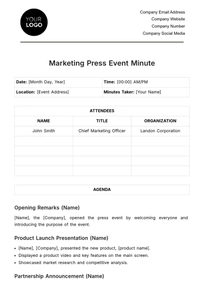 Free Marketing Press Event Minute Template to Edit Online