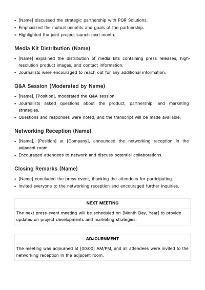 Free Marketing Press Event Minute Template to Edit Online