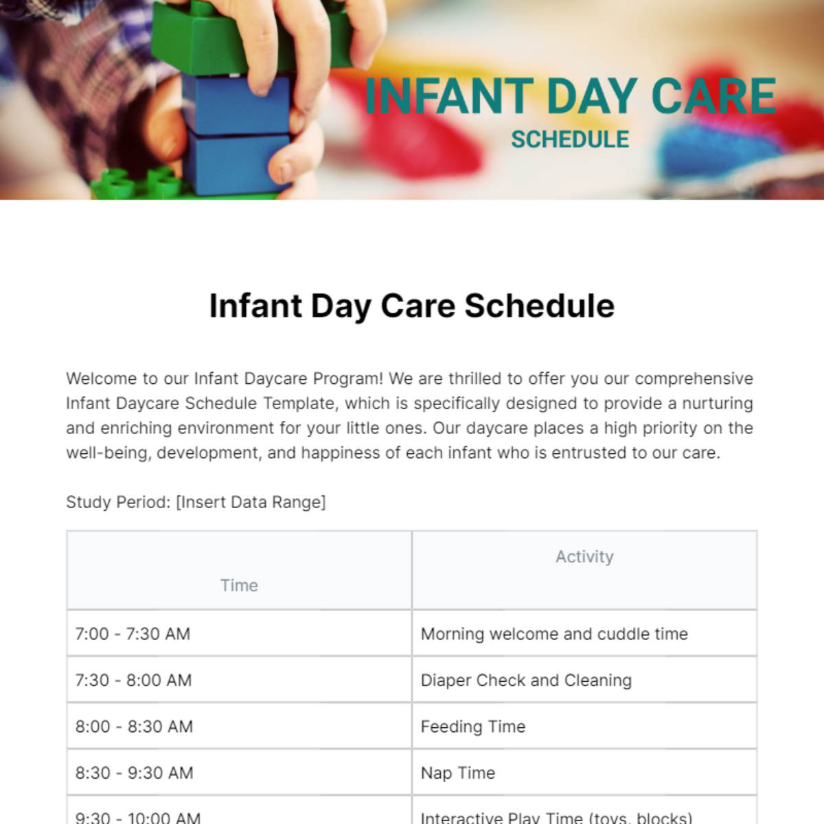 Infant Daycare Schedule Template