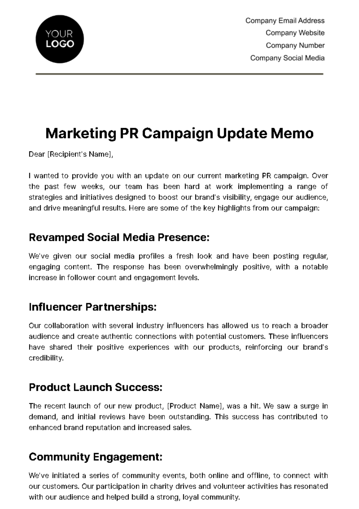 Free Marketing PR Campaign Update Memo Template