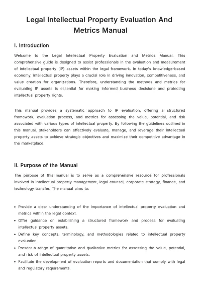 Free Legal Intellectual Property Evaluation and Metrics Manual Template to Edit Online