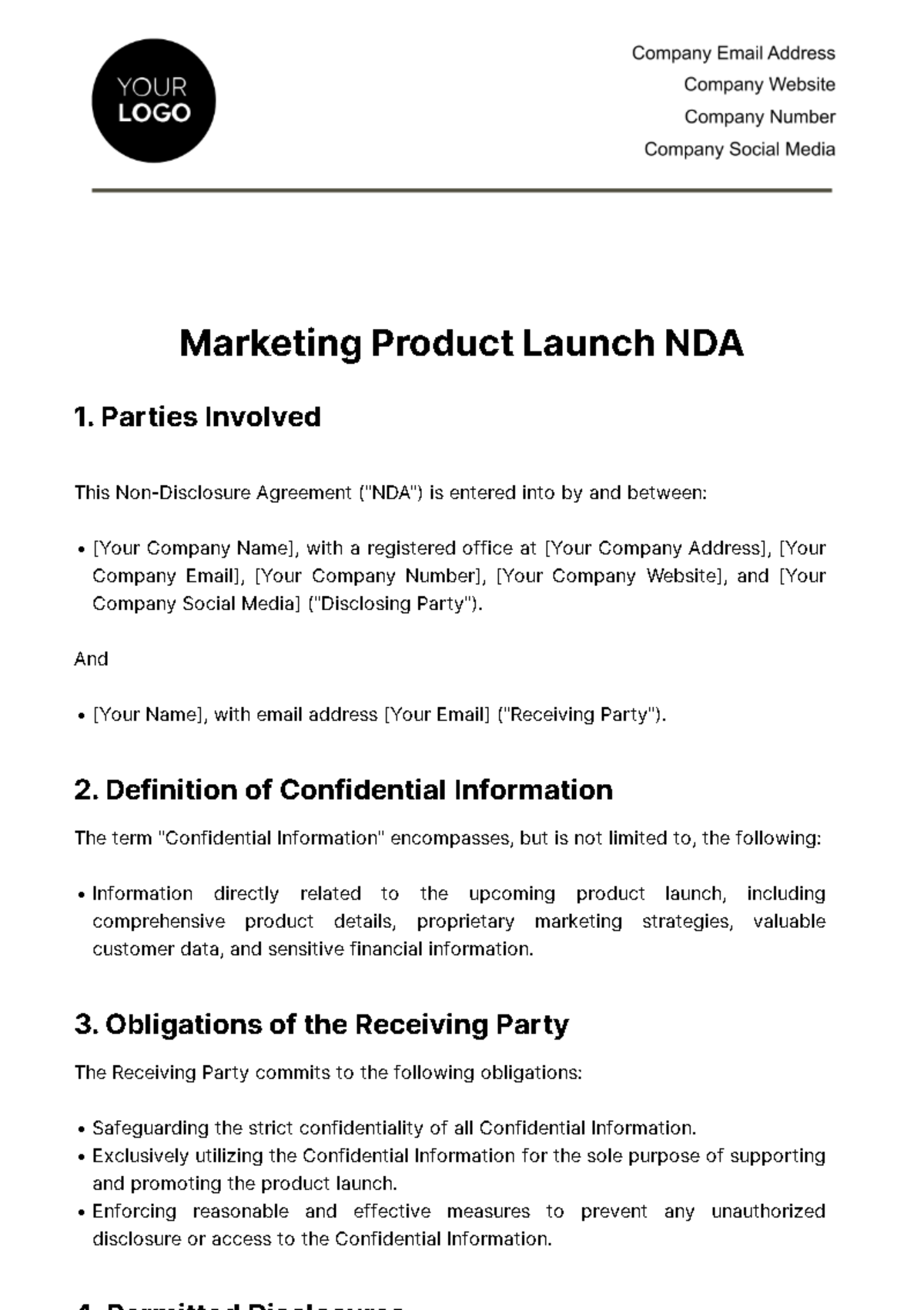 Free Marketing Product Launch NDA Template